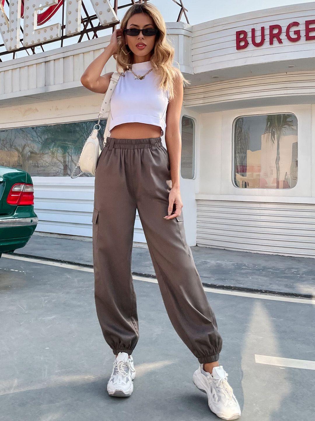 stylecast women brown tapered fit joggers trousers