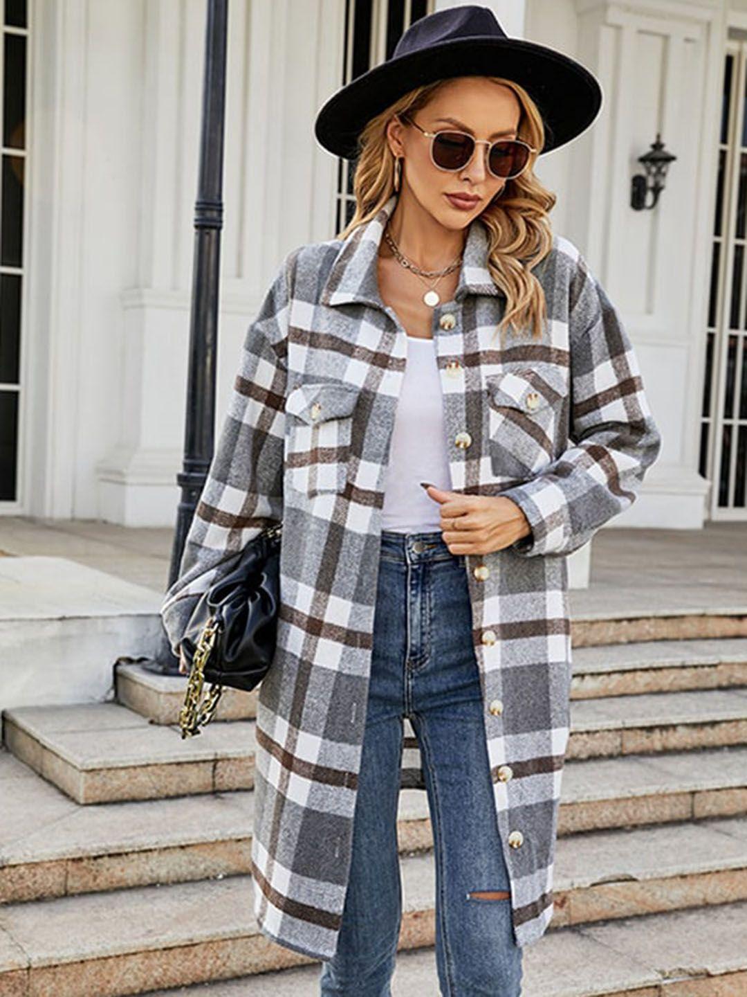 stylecast women checked spread collar single breasted overcoat