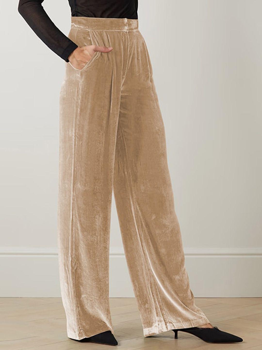 stylecast women gold-toned flared high-rise parallel trousers