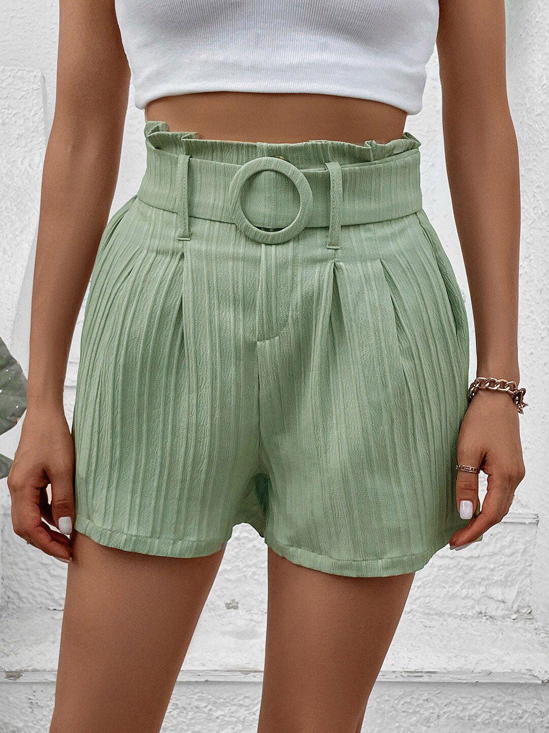 stylecast women green belted regular shorts