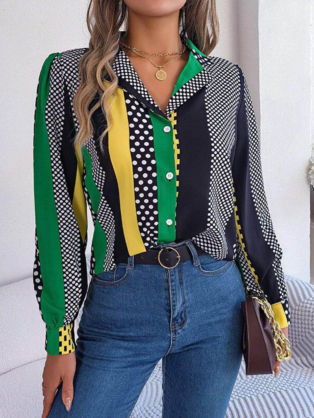 stylecast women green polka dot opaque colourblocked casual shirt