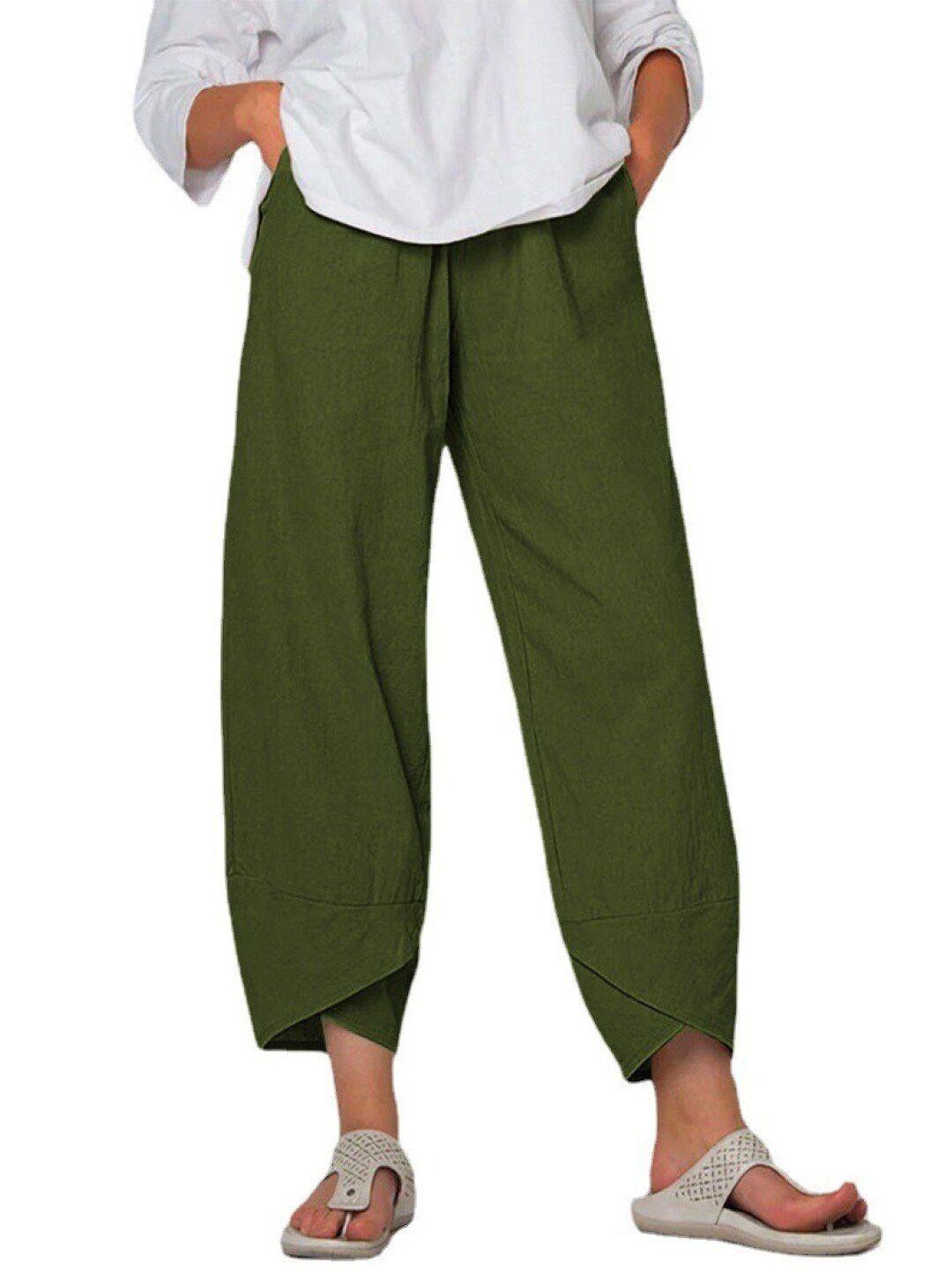 stylecast women green smart regular fit casual trousers