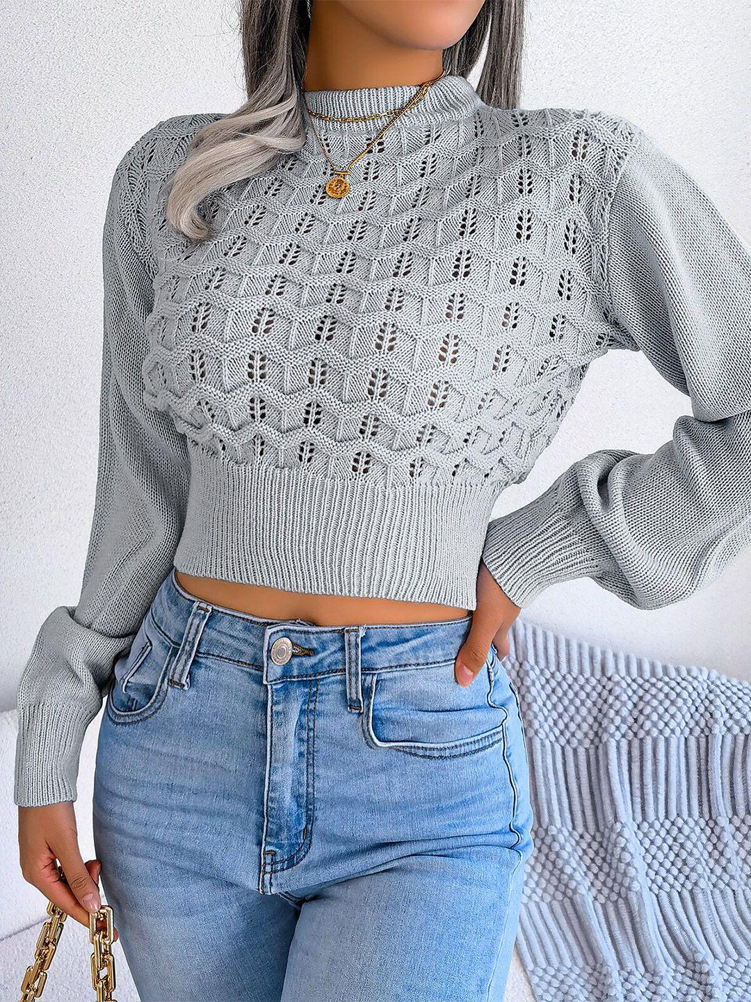 stylecast women grey cable knit crop pullover