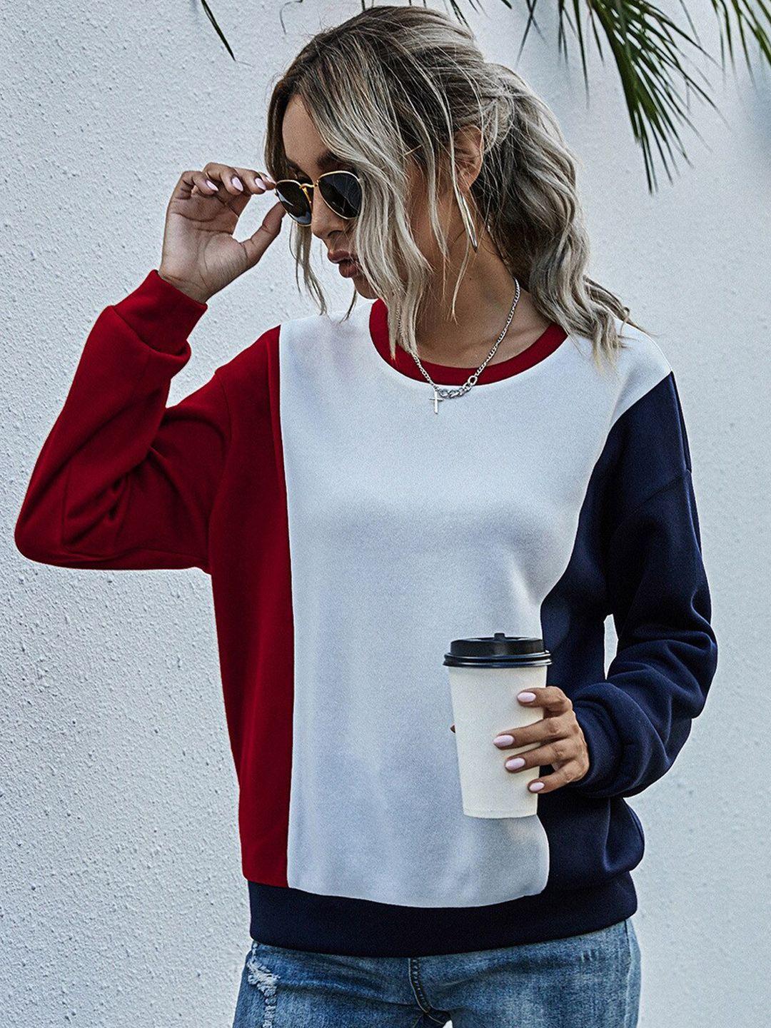 stylecast women maroon colourblocked sweatshirt