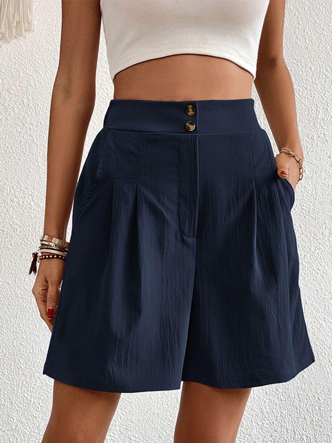 stylecast women navy blue high-rise regular shorts