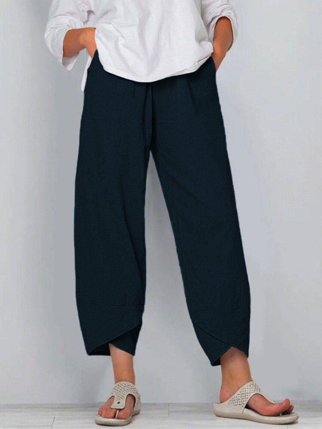 stylecast women navy blue smart regular fit regular fit casual trousers