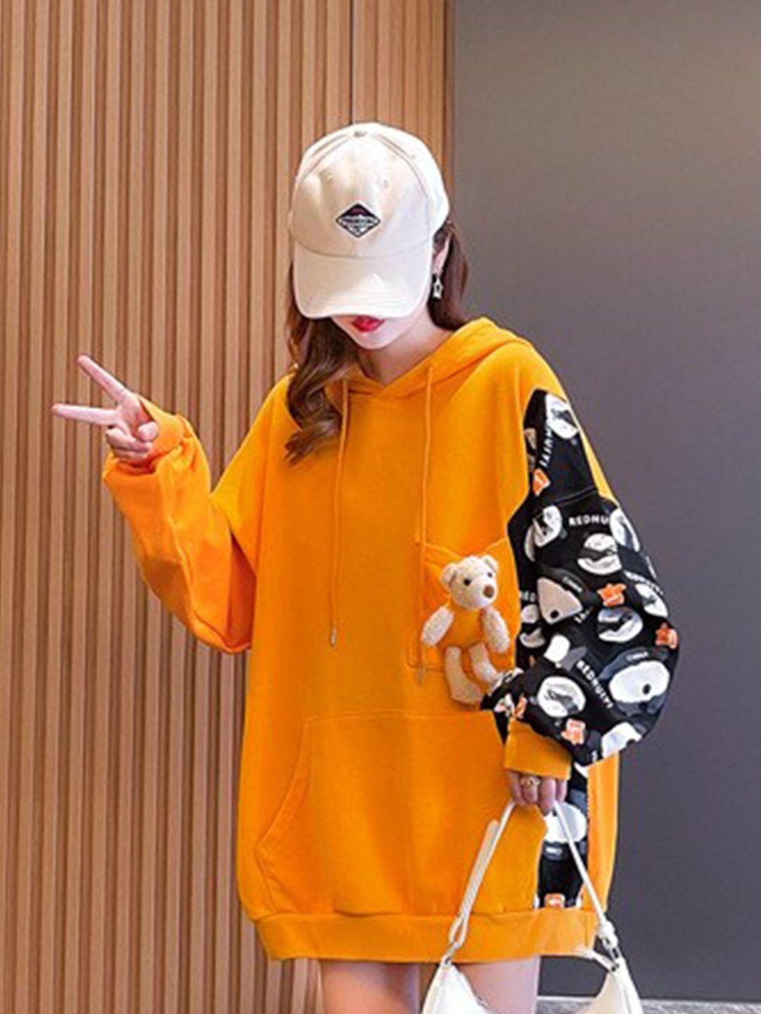 stylecast women orange printed hooded sweatshirt