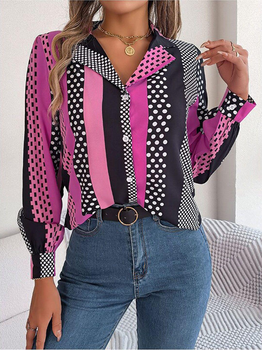 stylecast women pink polka dot opaque colourblocked casual shirt