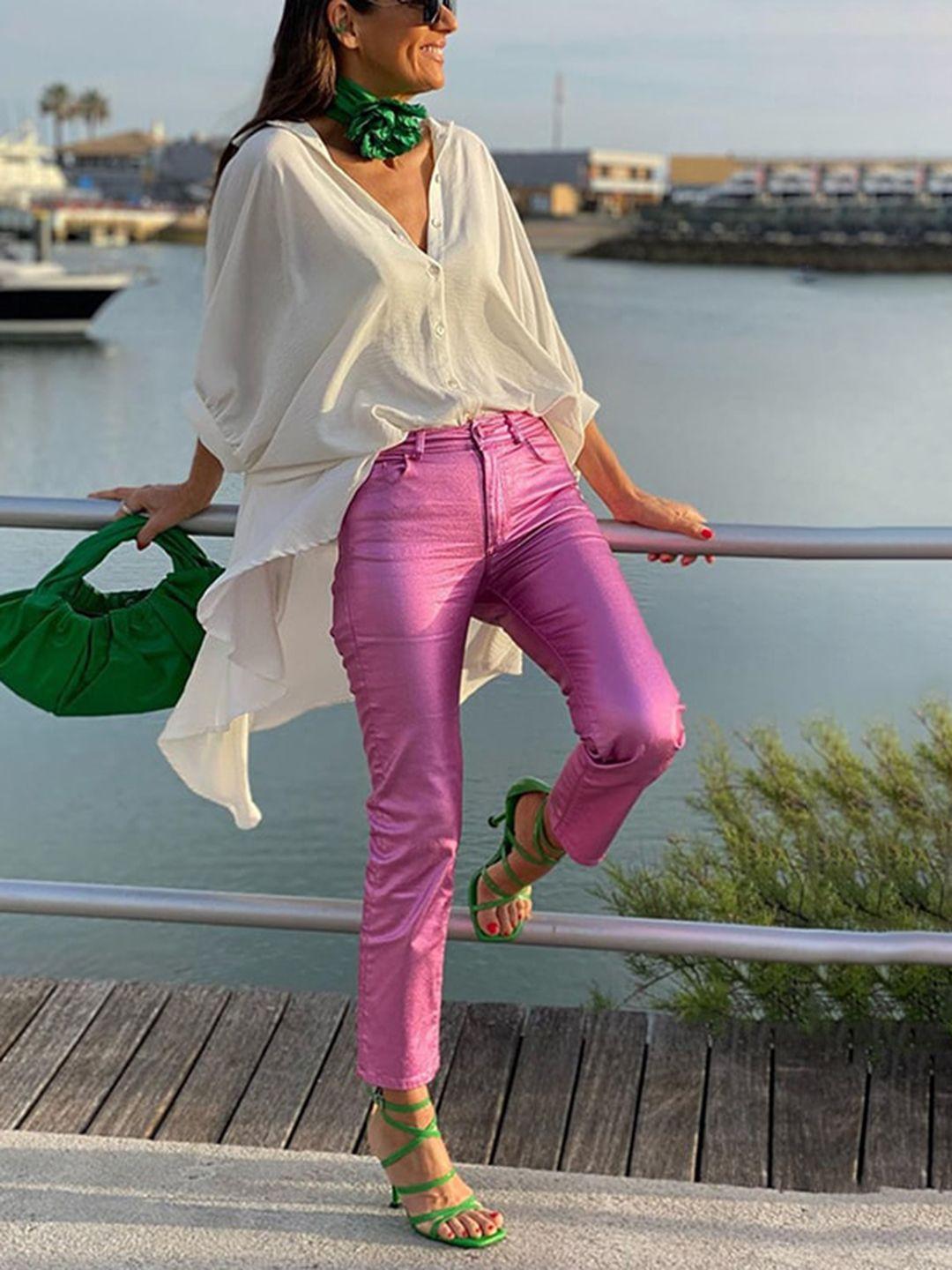 stylecast women pink slim fit high-rise chinos trousers