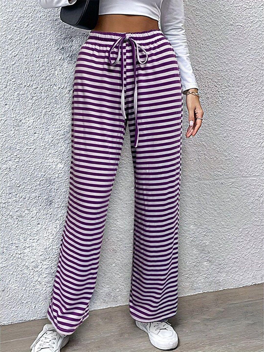 stylecast women purple striped high-rise easy wash trousers