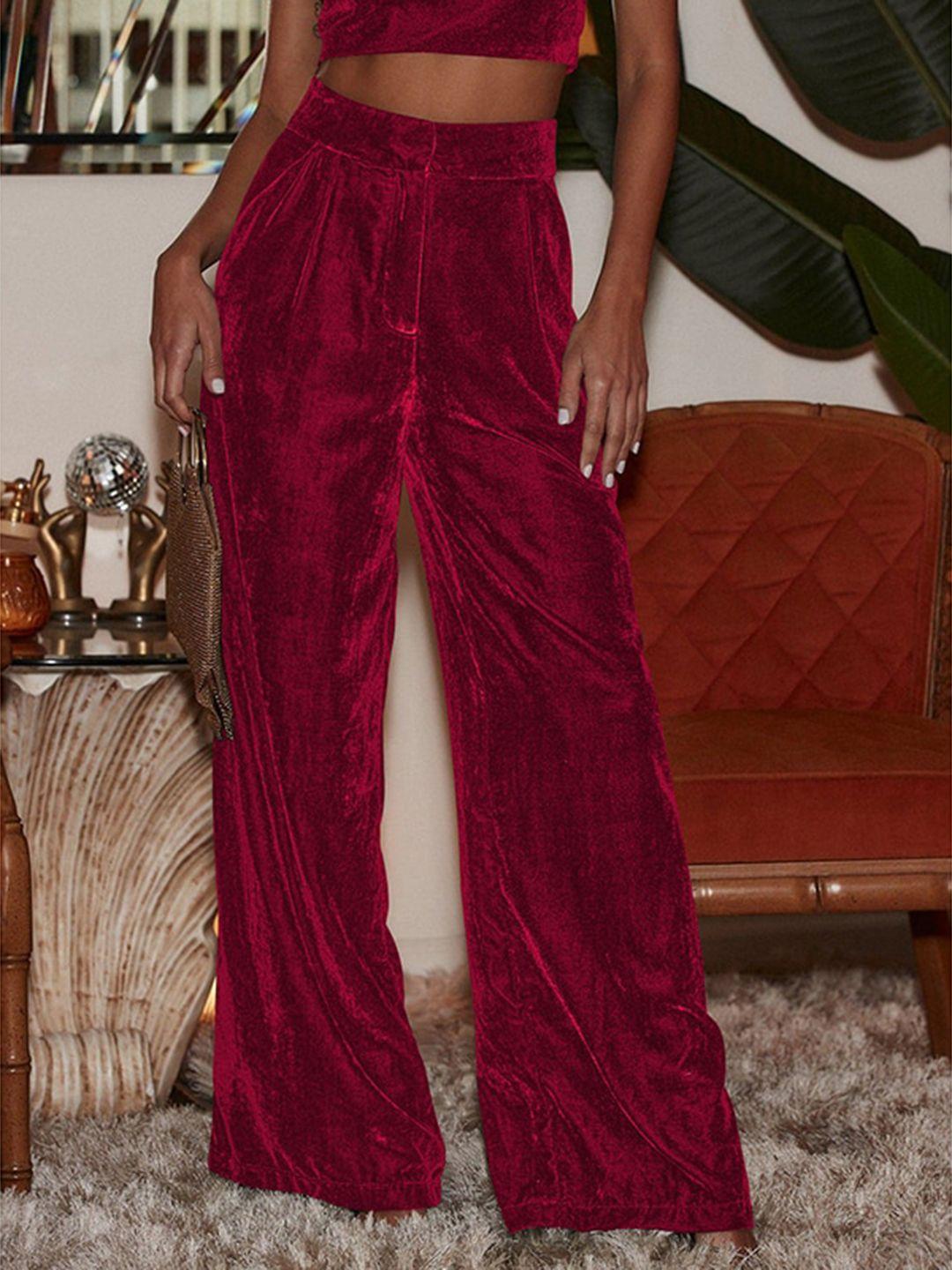 stylecast women red flared high-rise parallel trousers