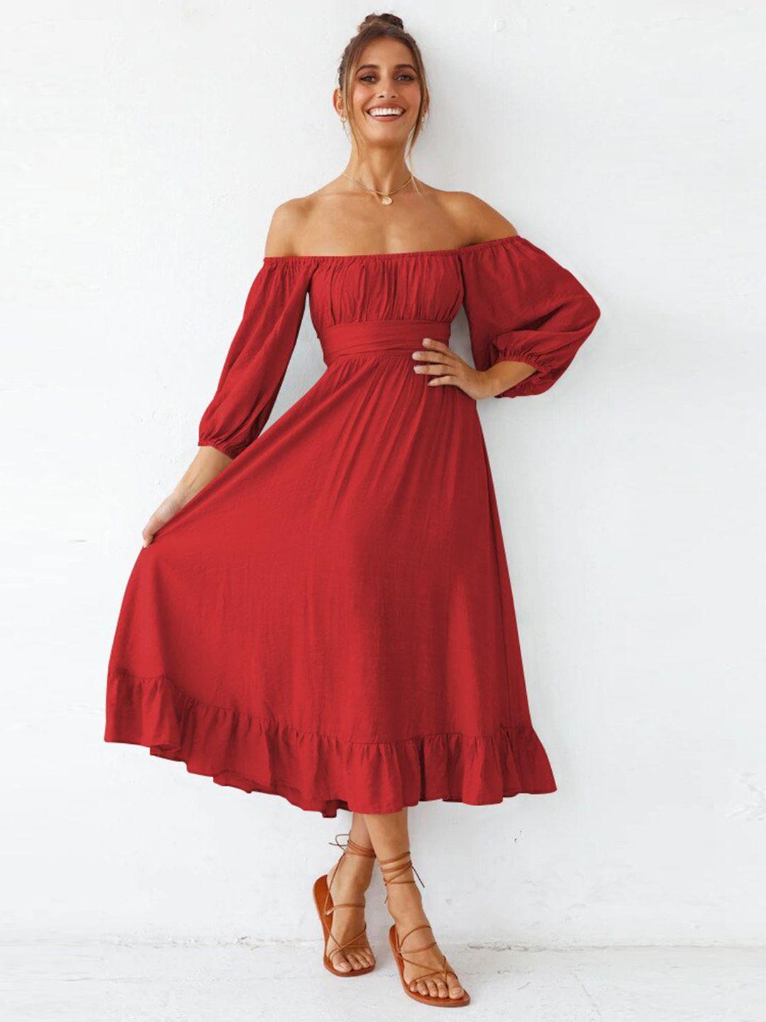 stylecast women red off-shoulder midi dress