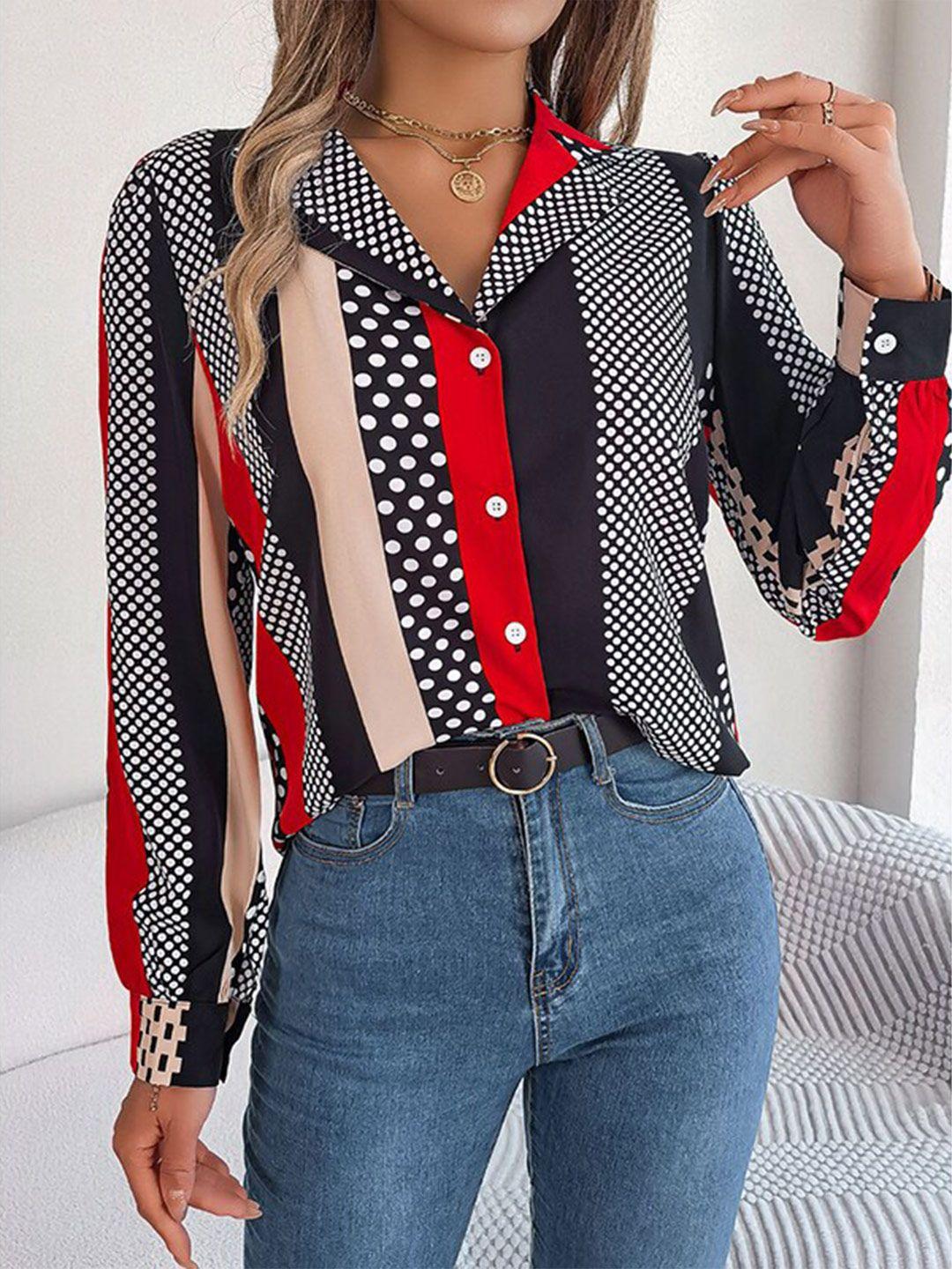 stylecast women red polka dot opaque colourblocked casual shirt