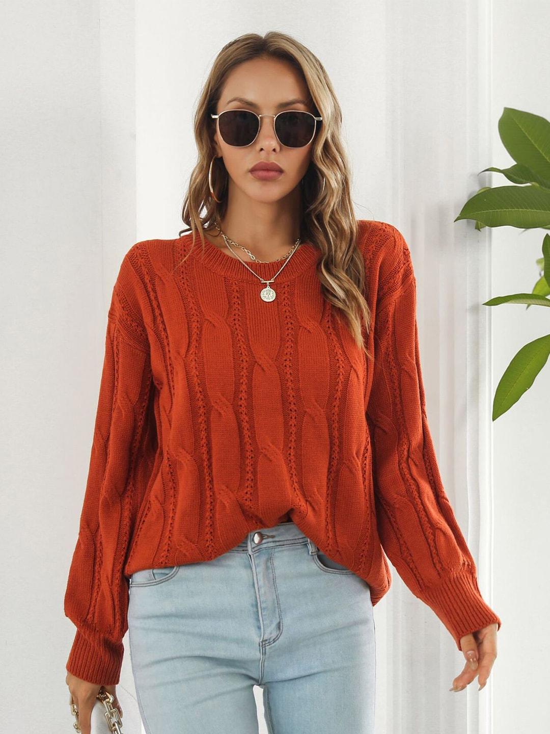 stylecast women rust cable knit pullover sweater