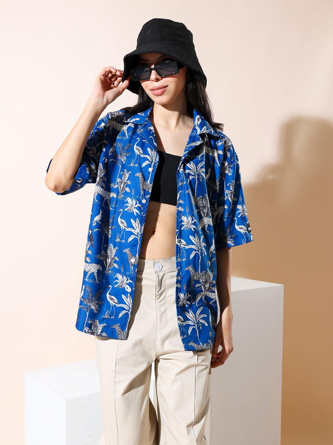 stylecast x hersheinbox  pure cotton boxy opaque printed casual shirt