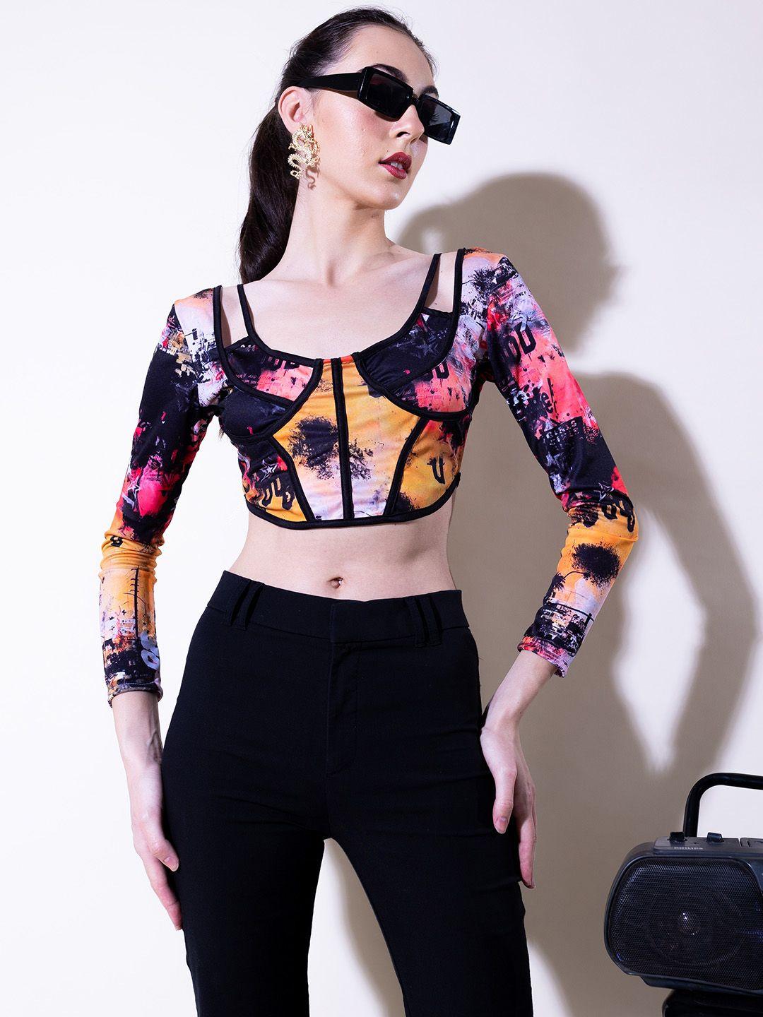 stylecast x hersheinbox abstract printed corset style crop top