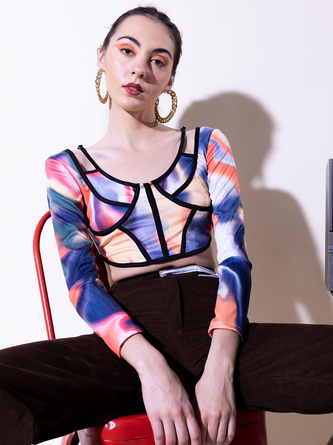 stylecast x hersheinbox abstract printed corset style crop top