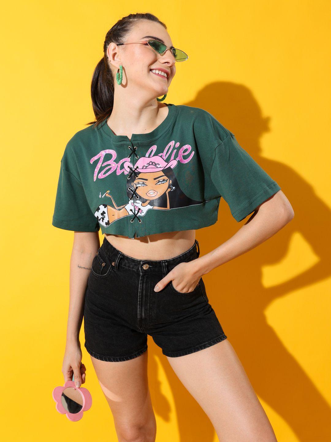 stylecast x hersheinbox barbie print criss-cross cotton boxy crop top