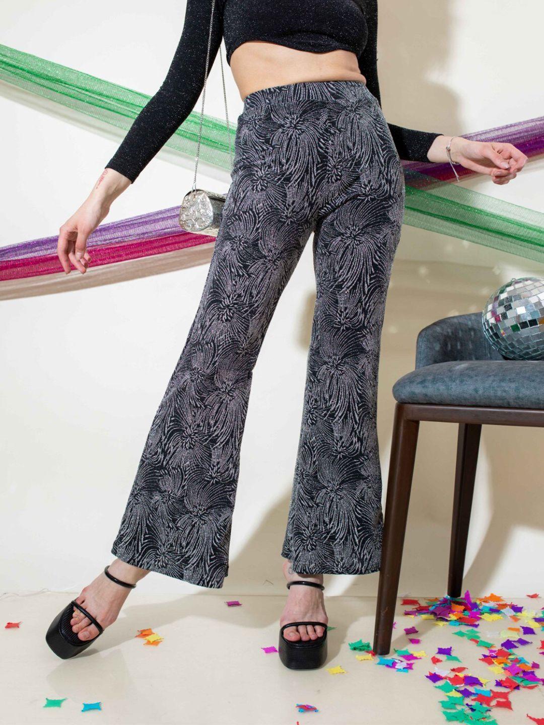 stylecast x hersheinbox black floral printed high-rise bootcut trousers