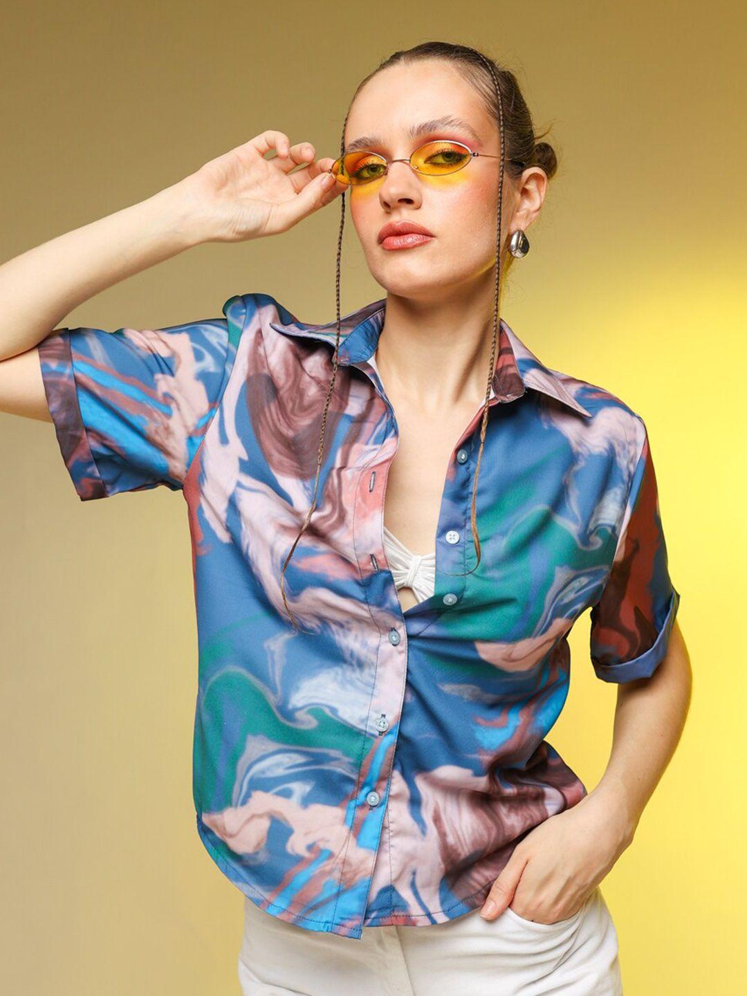 stylecast x hersheinbox blue oversized abstract printed casual shirt