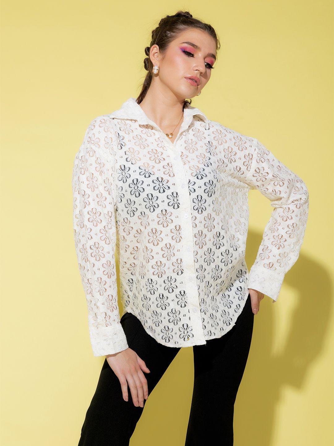 stylecast x hersheinbox boxy floral semi sheer casual shirt