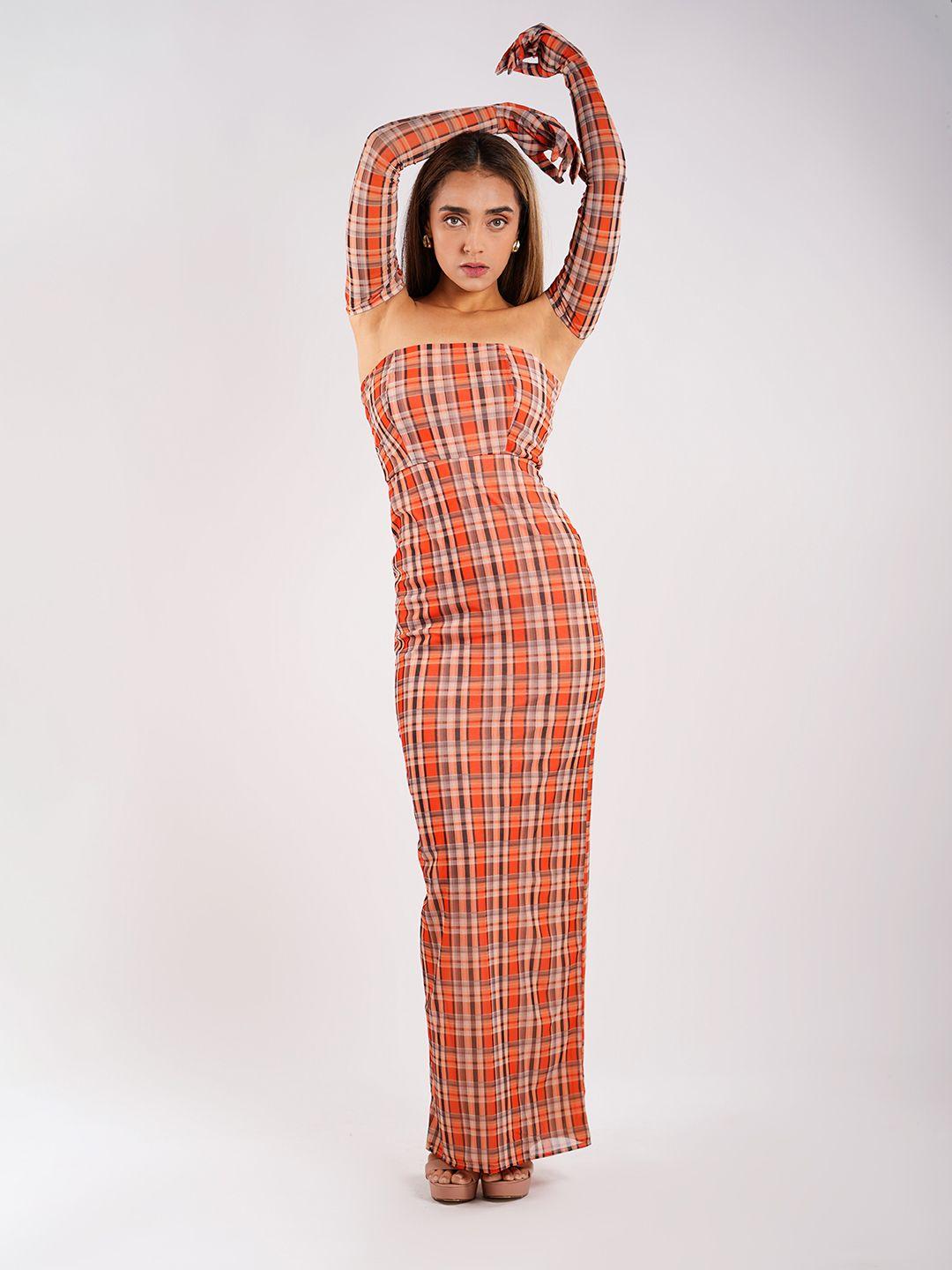 stylecast x hersheinbox checked slit maxi dress with gloves