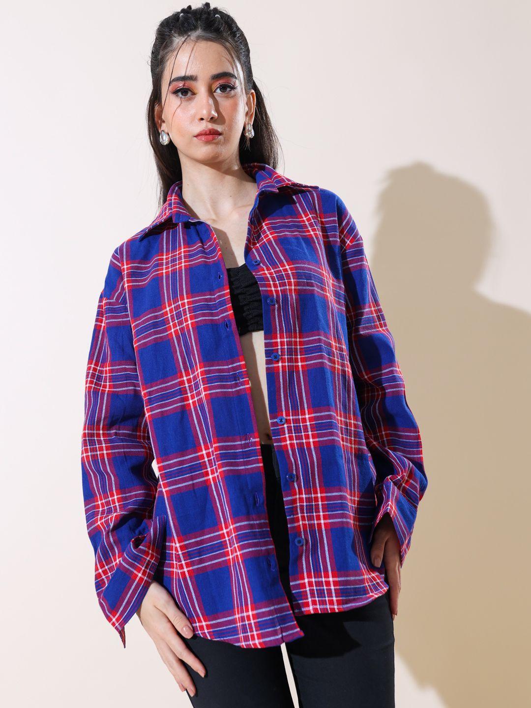 stylecast x hersheinbox cotton checked longline oversized shirt