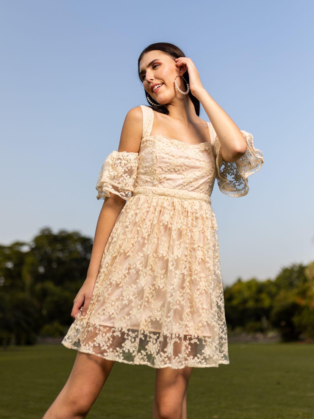 stylecast x hersheinbox floral embroidered cold-shoulder a-line dress