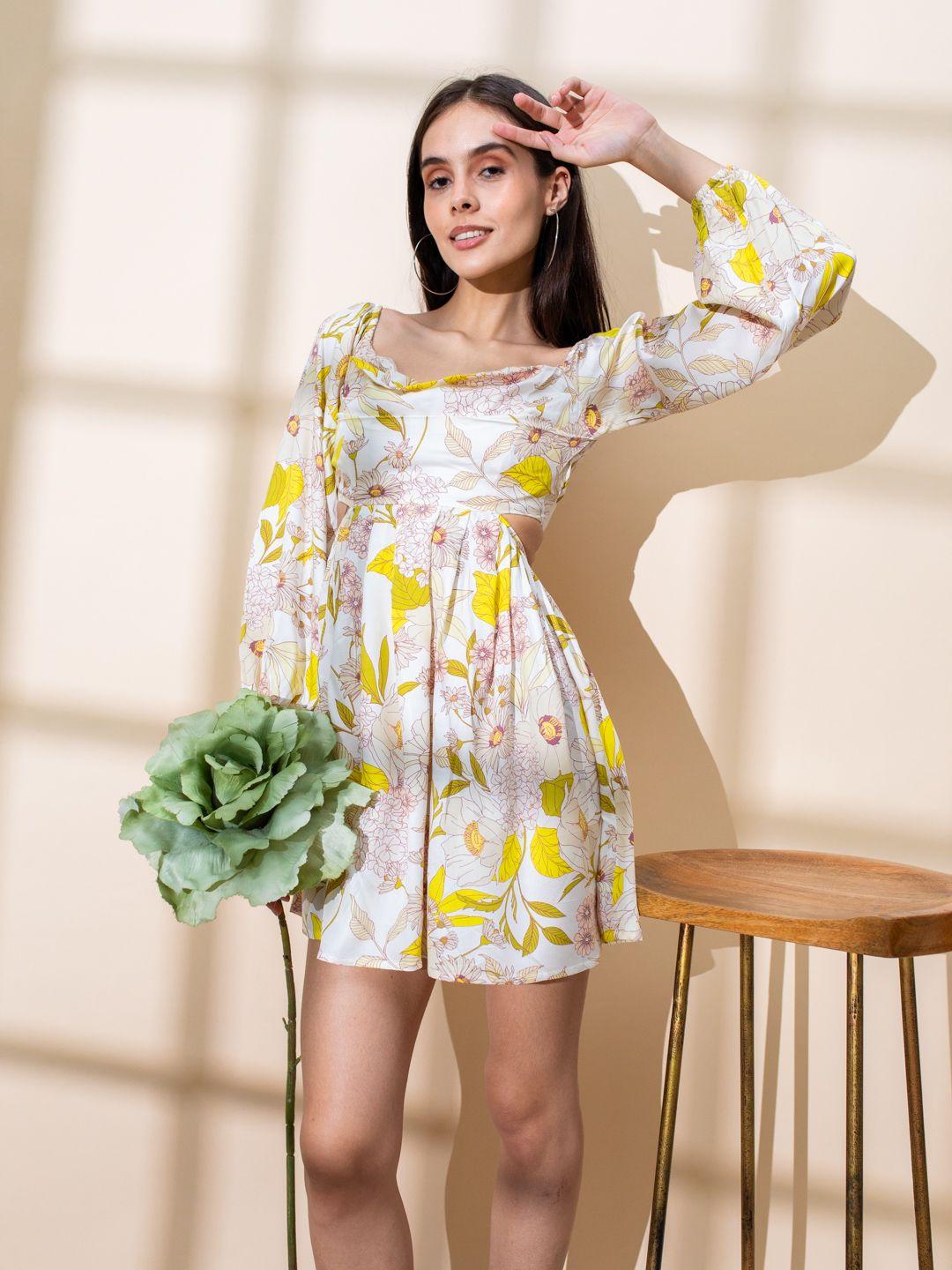 stylecast x hersheinbox floral print cowl neck cut-out detail satin a-line mini dress