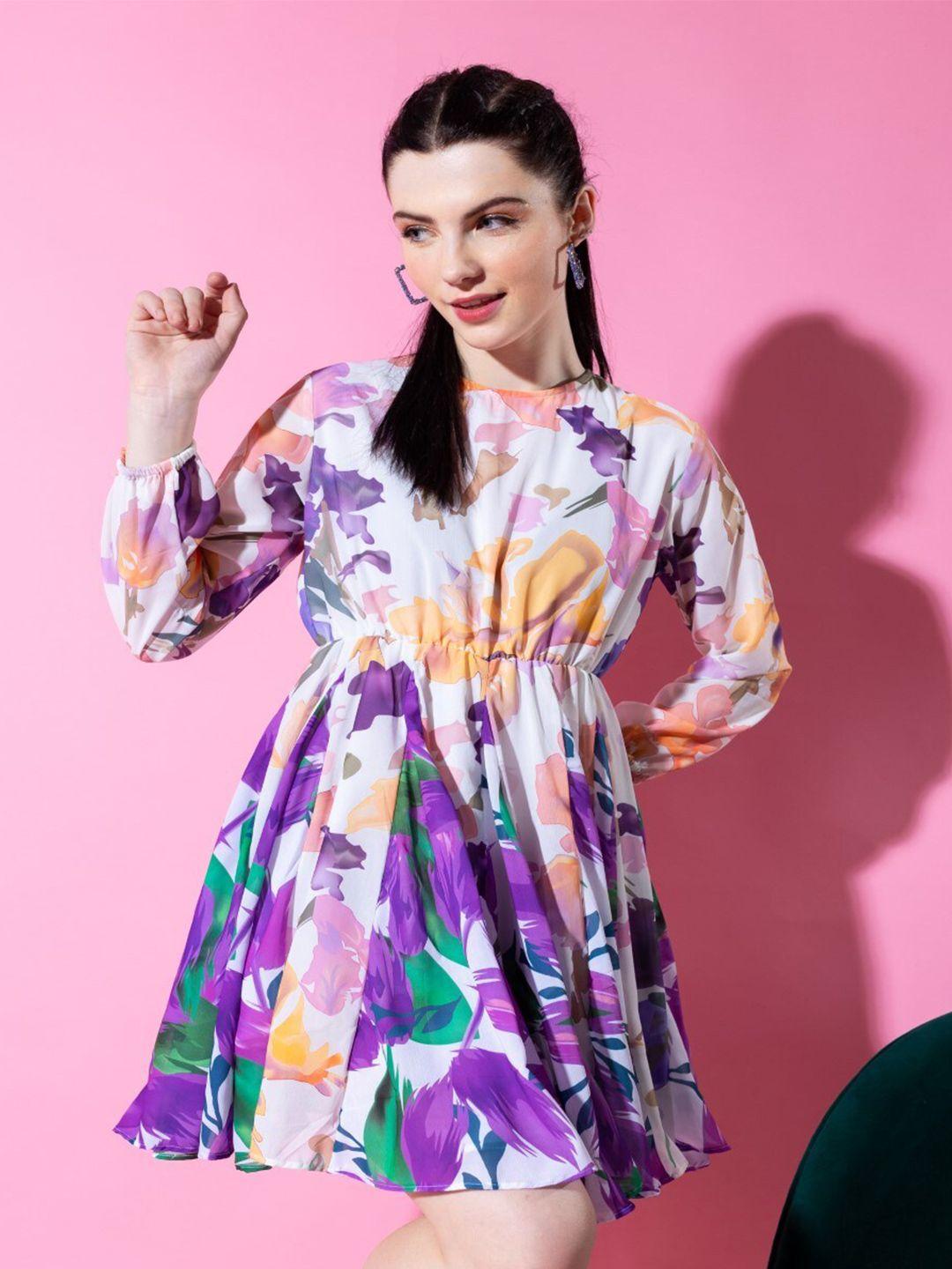 stylecast x hersheinbox floral print cuffed sleeves pleated fit & flare dress