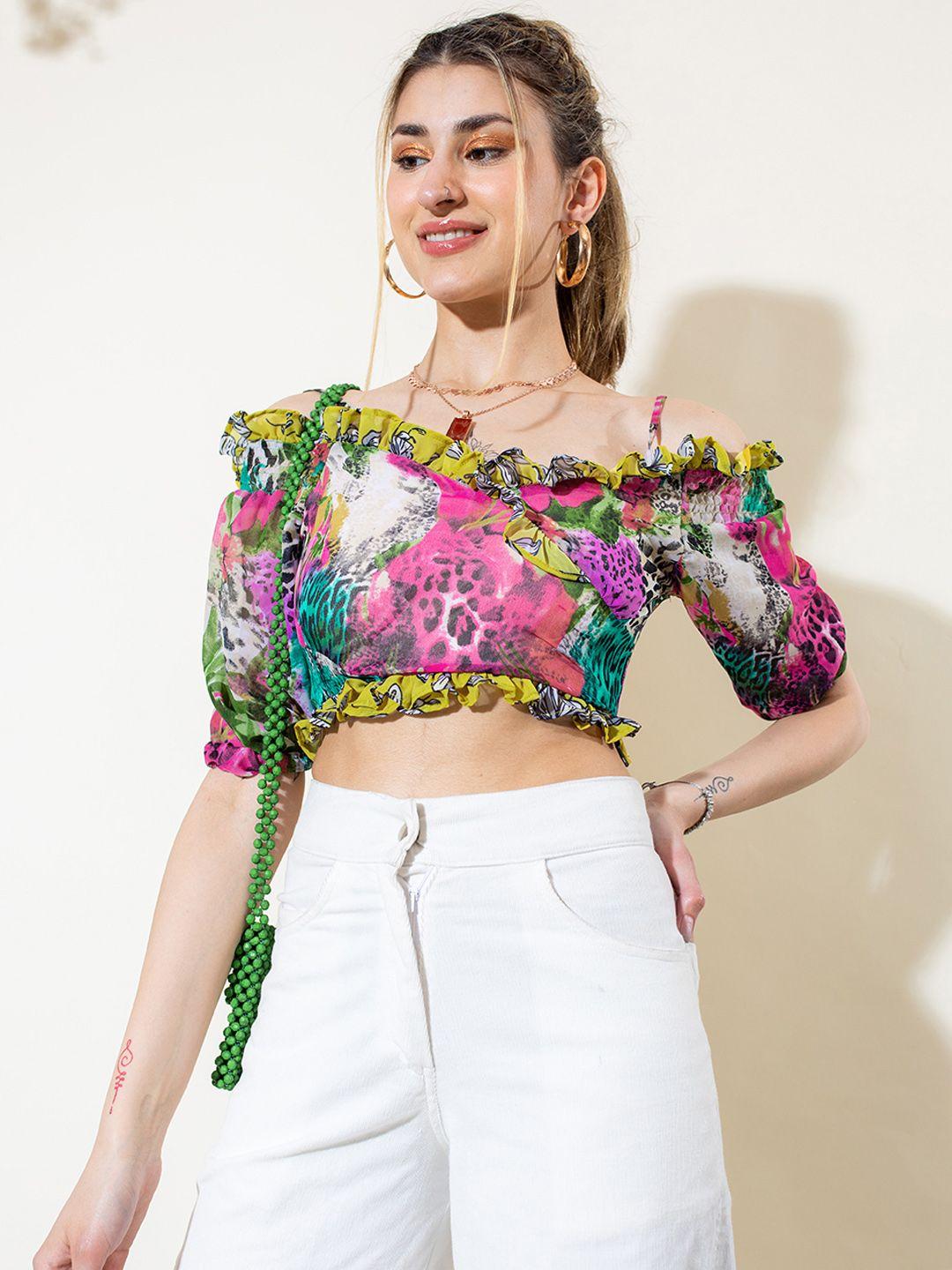 stylecast x hersheinbox floral print off-shoulder bardot crop top