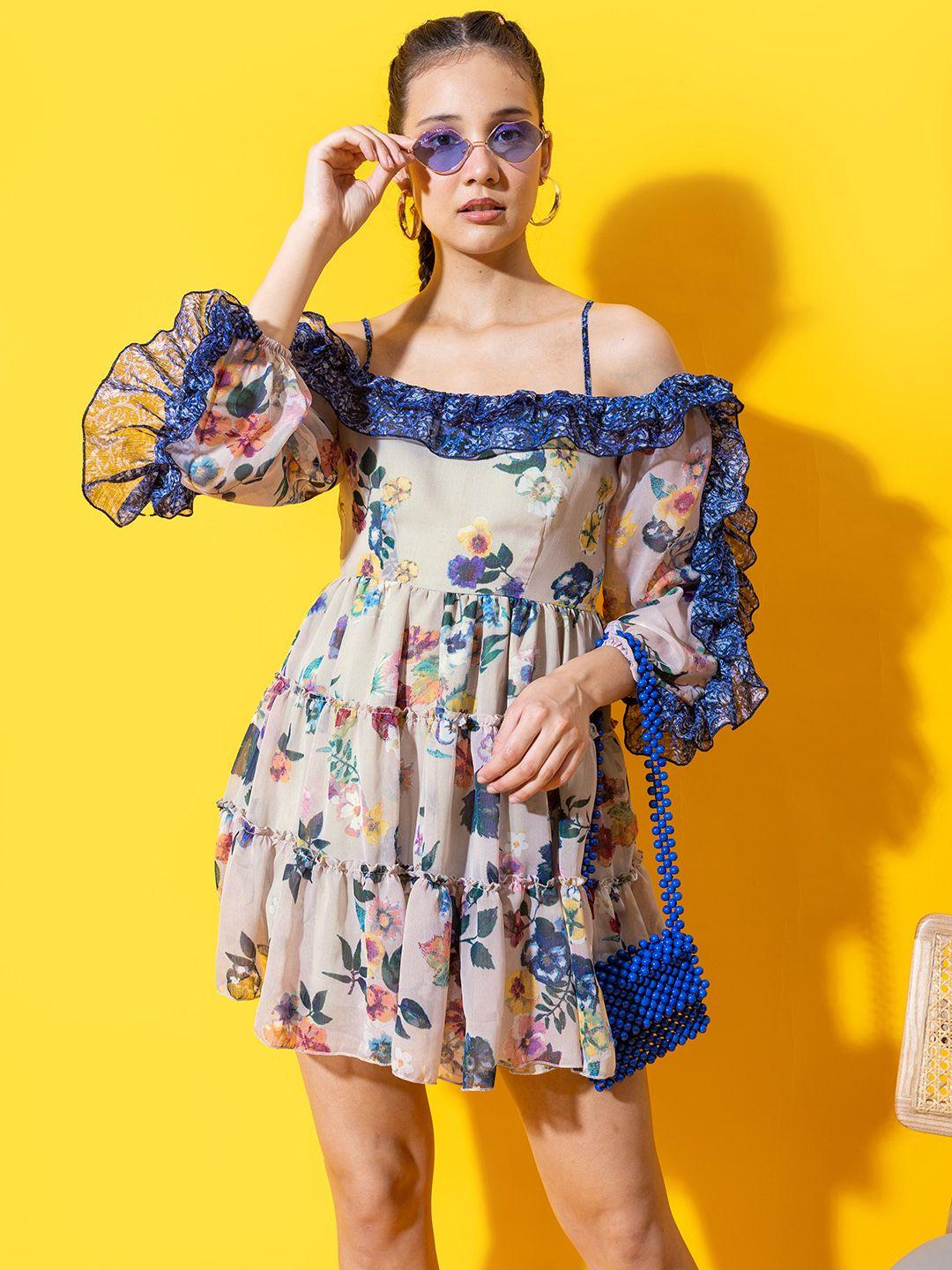 stylecast x hersheinbox floral print off-shoulder ruffled georgette a-line dress