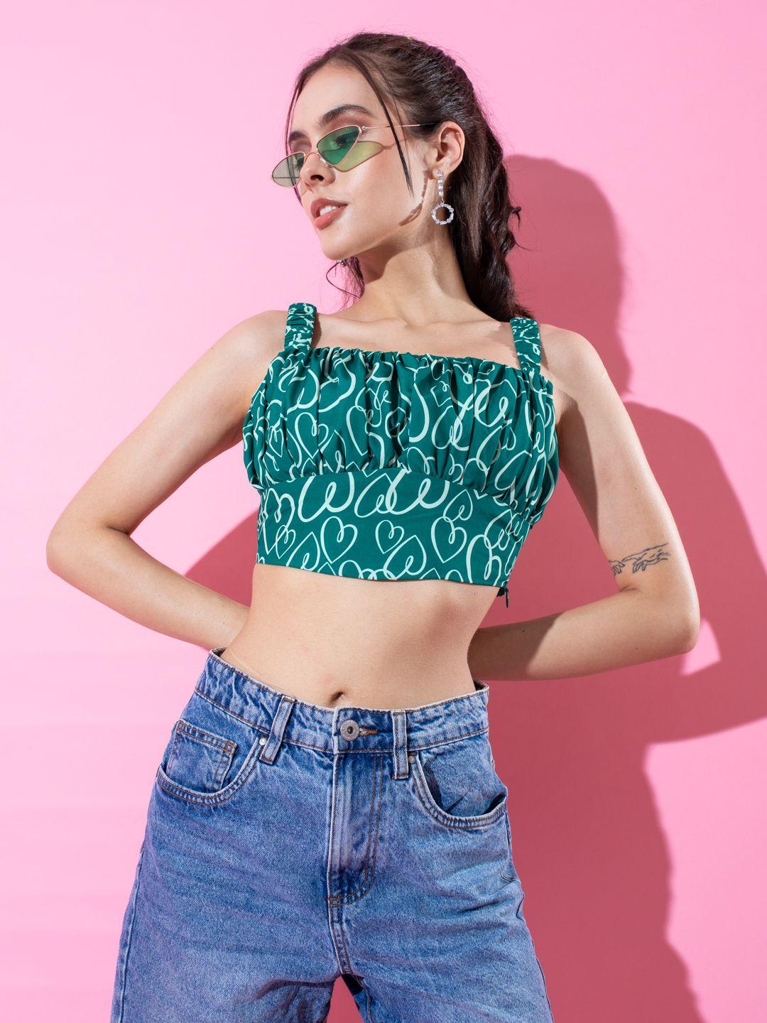 stylecast x hersheinbox geometric print crepe blouson crop top