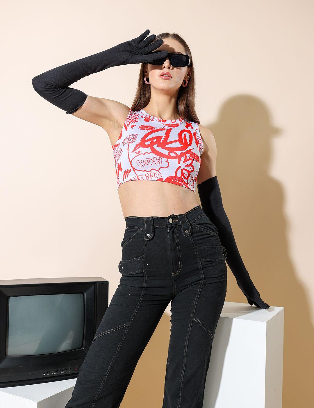 stylecast x hersheinbox graphic printed fitted crop top