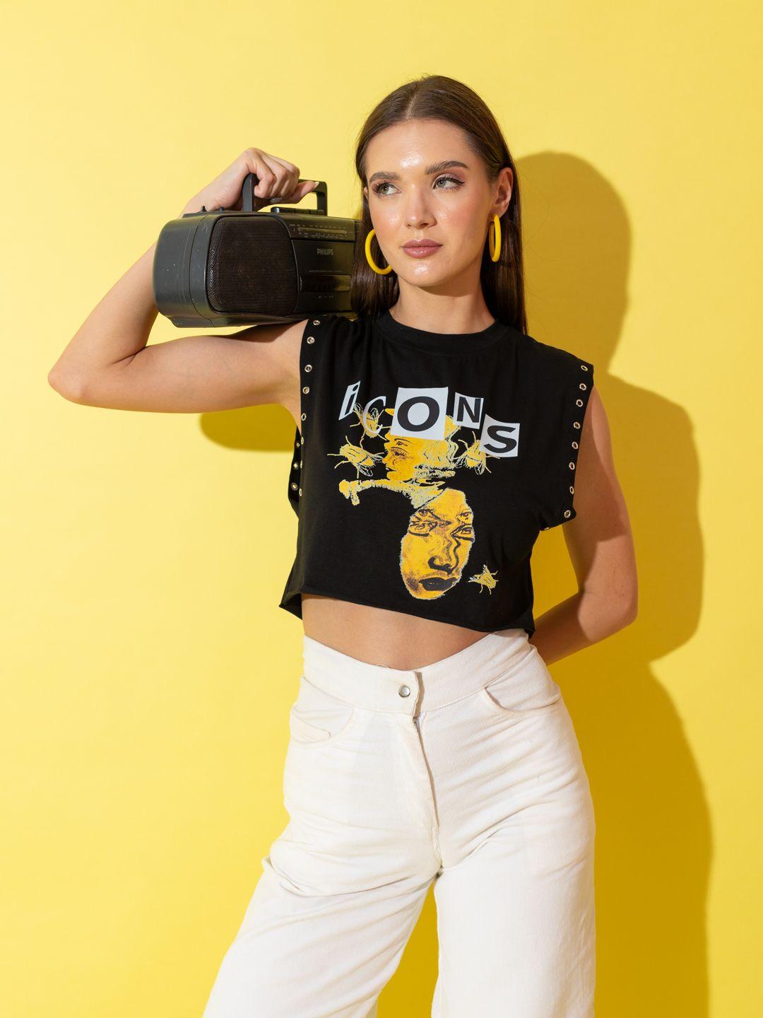stylecast x hersheinbox graphic printed rivets detailed pure cotton crop t-shirt