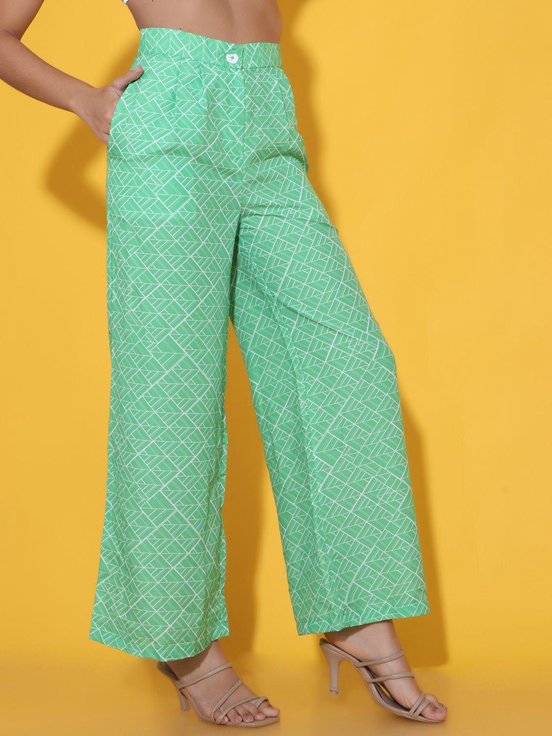 stylecast x hersheinbox green relaxed geometric printed loose fit parallel trousers