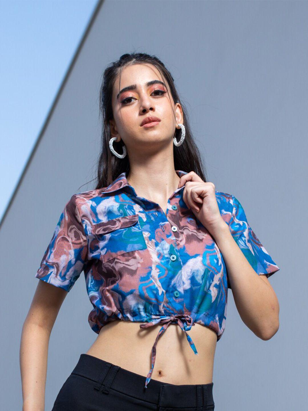 stylecast x hersheinbox multicoloured floral print flared sleeve blouson crop top