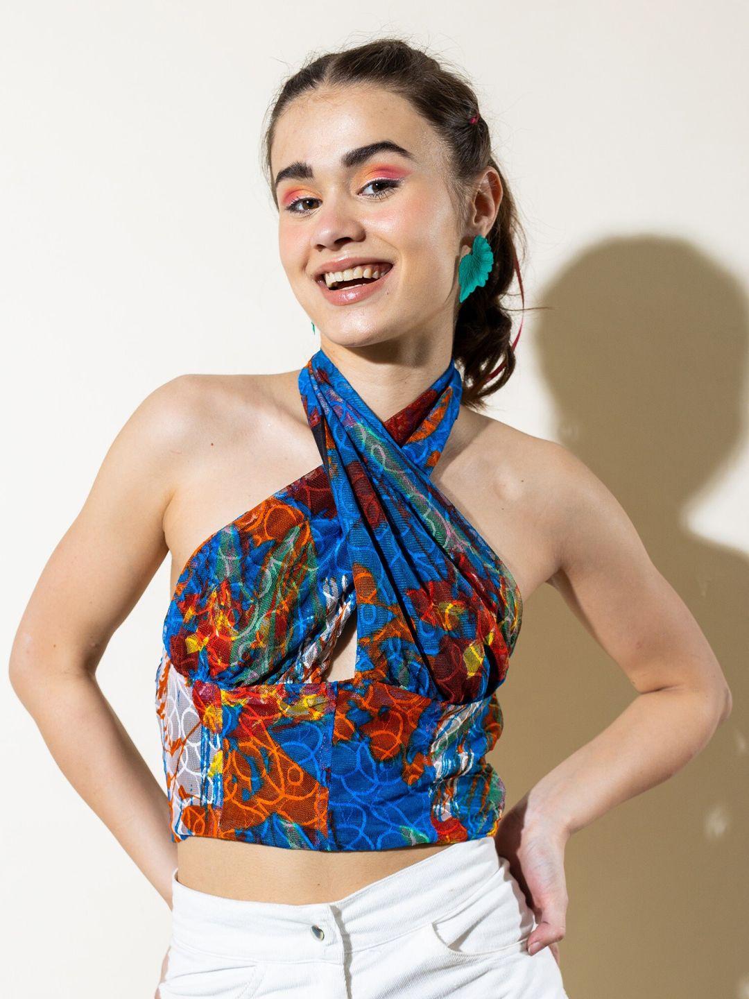 stylecast x hersheinbox multicoloured print halter neck bralette top