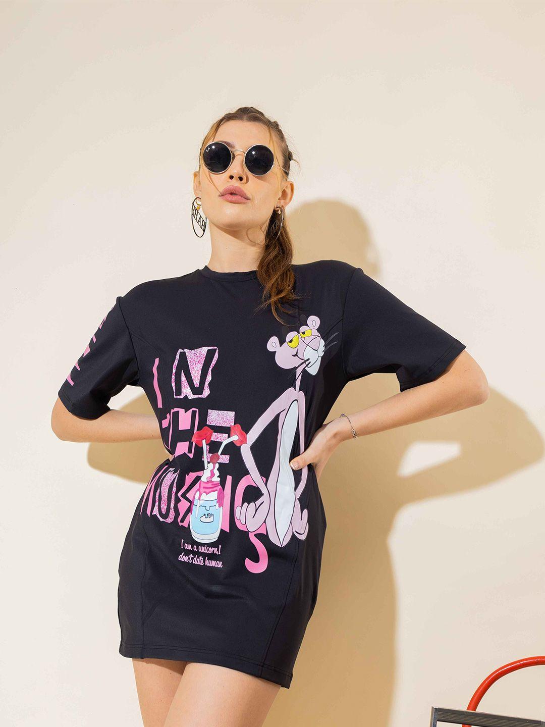 stylecast x hersheinbox navy blue pink panther printed cotton t-shirt mini dresses