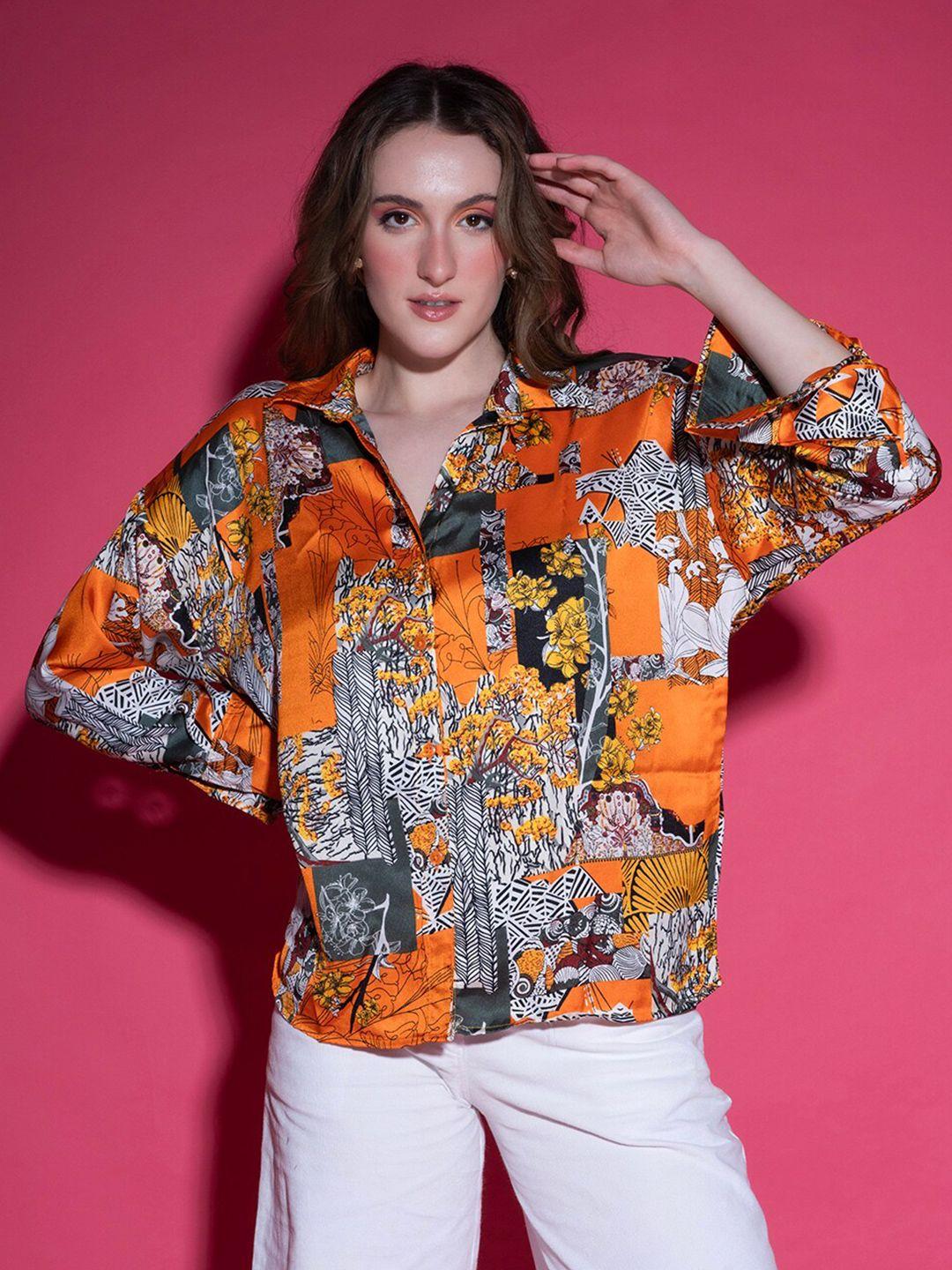 stylecast x hersheinbox orange tropical printed shirt style top