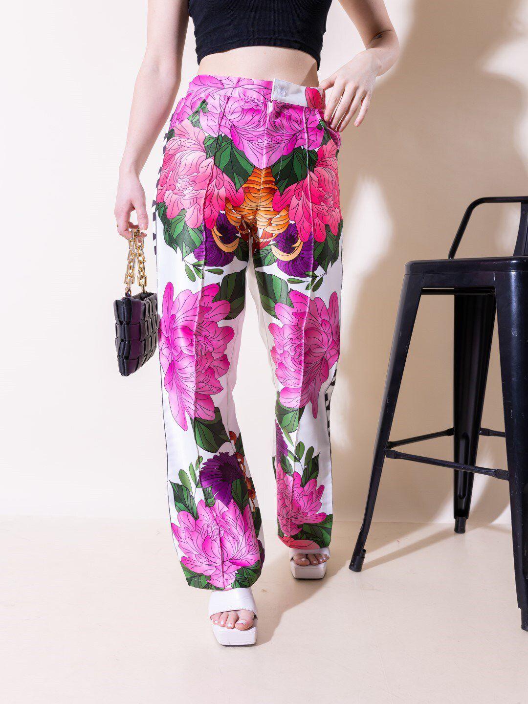 stylecast x hersheinbox pink floral printed high-rise trousers