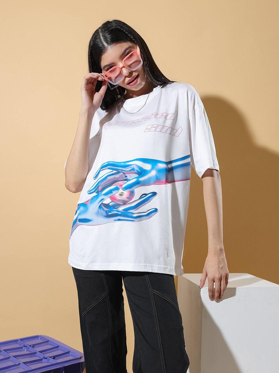 stylecast x hersheinbox printed drop-shoulder sleeves cotton relaxed fit t-shirt
