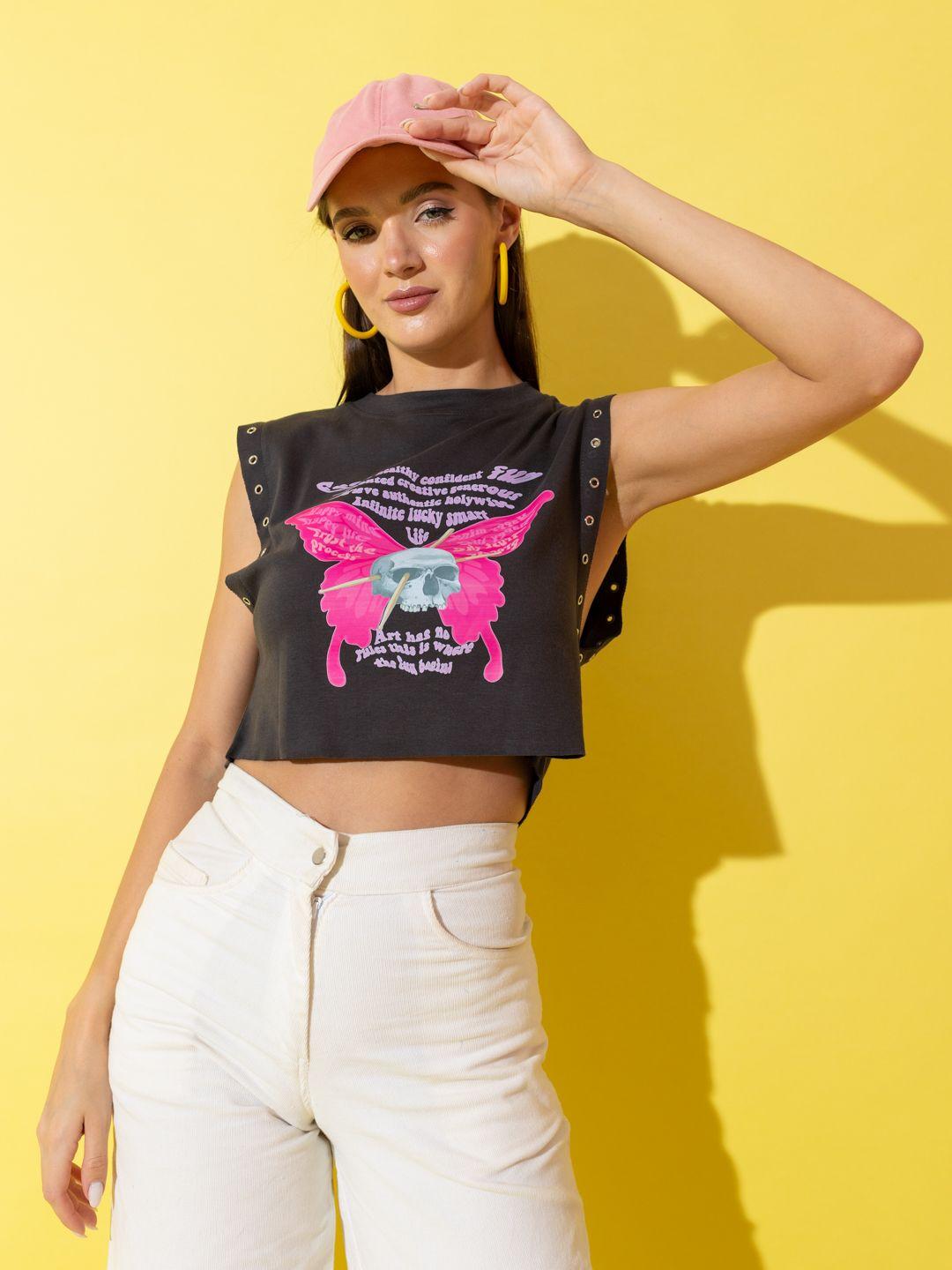 stylecast x hersheinbox printed pure cotton cropped t-shirt