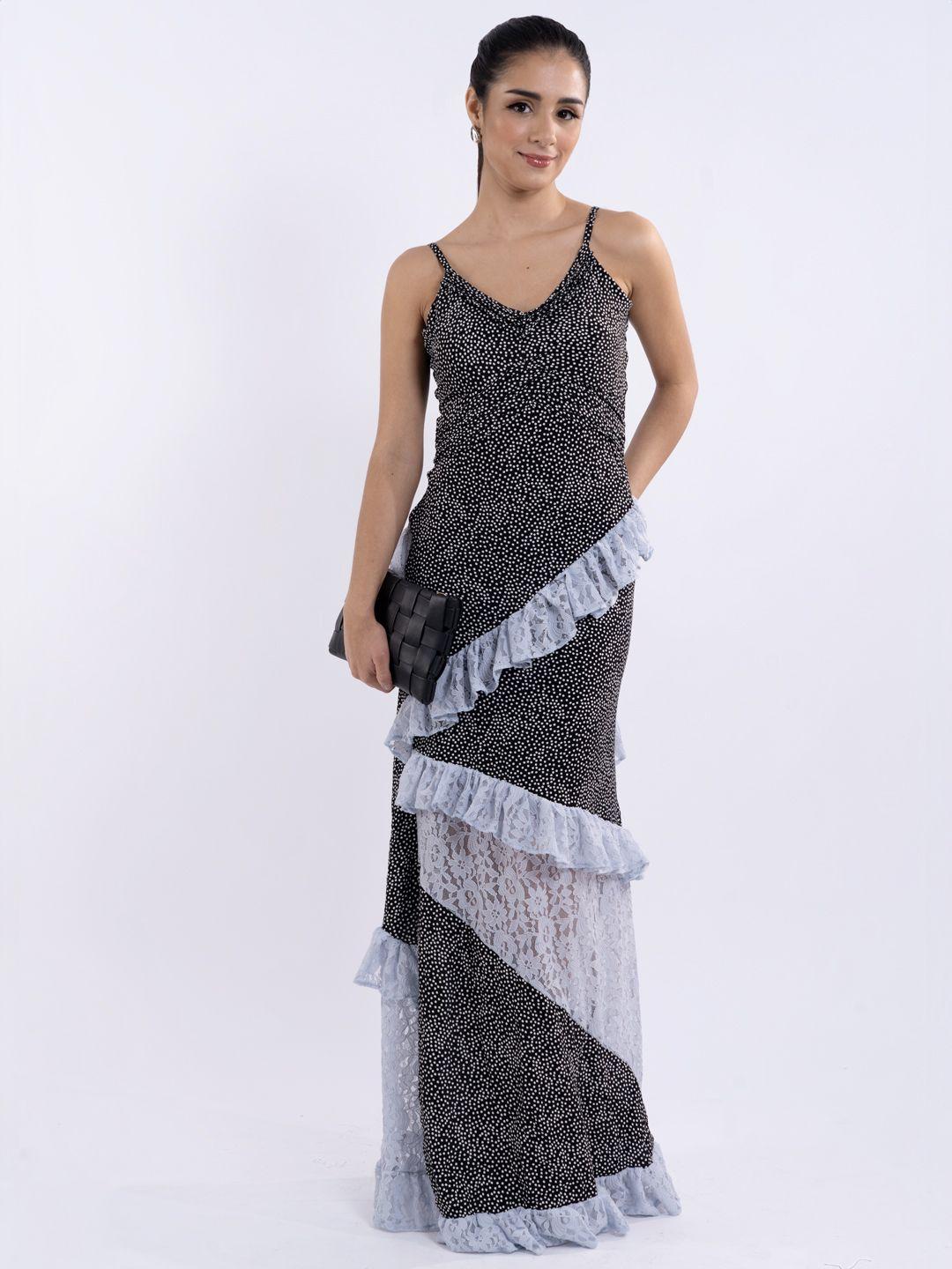 stylecast x hersheinbox printed ruffled lace maxi dress