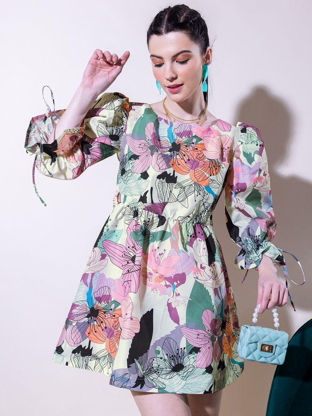 stylecast x hersheinbox pure cotton floral print puff sleeve a-line mini dress