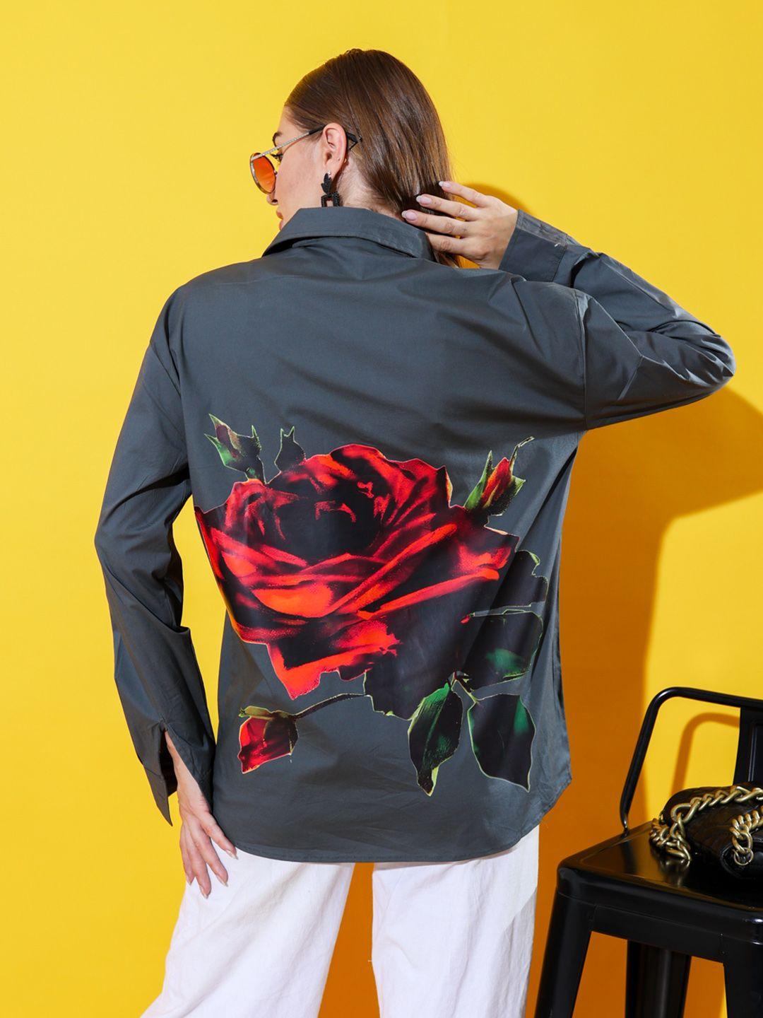 stylecast x hersheinbox pure cotton floral printed back casual shirt