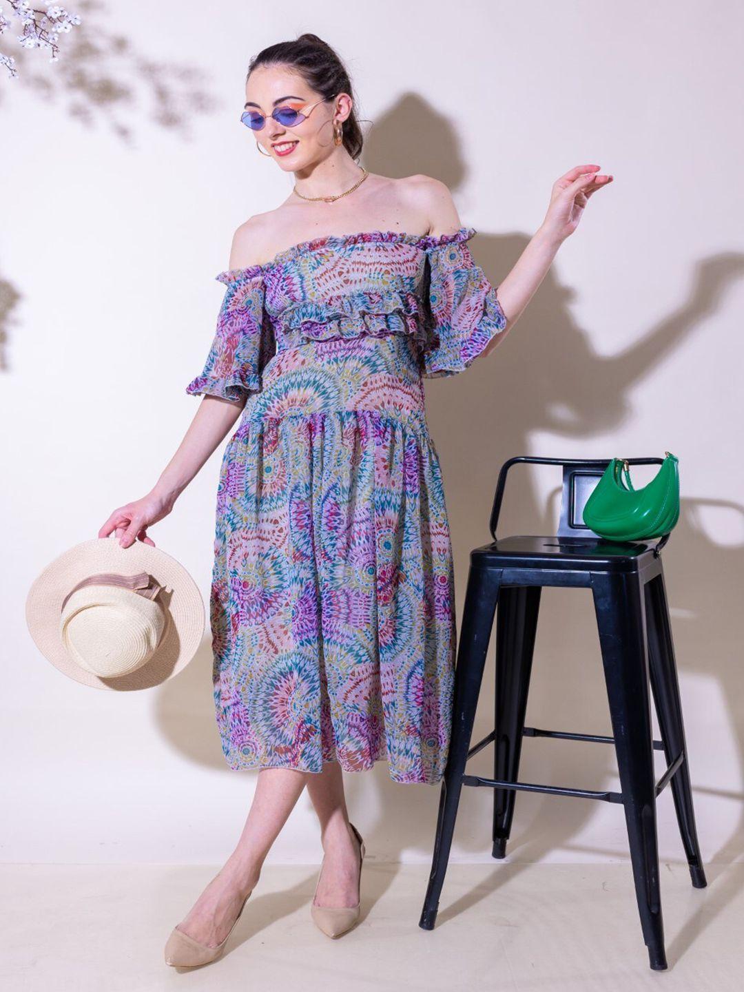 stylecast x hersheinbox purple floral print off-shoulder blouson dress