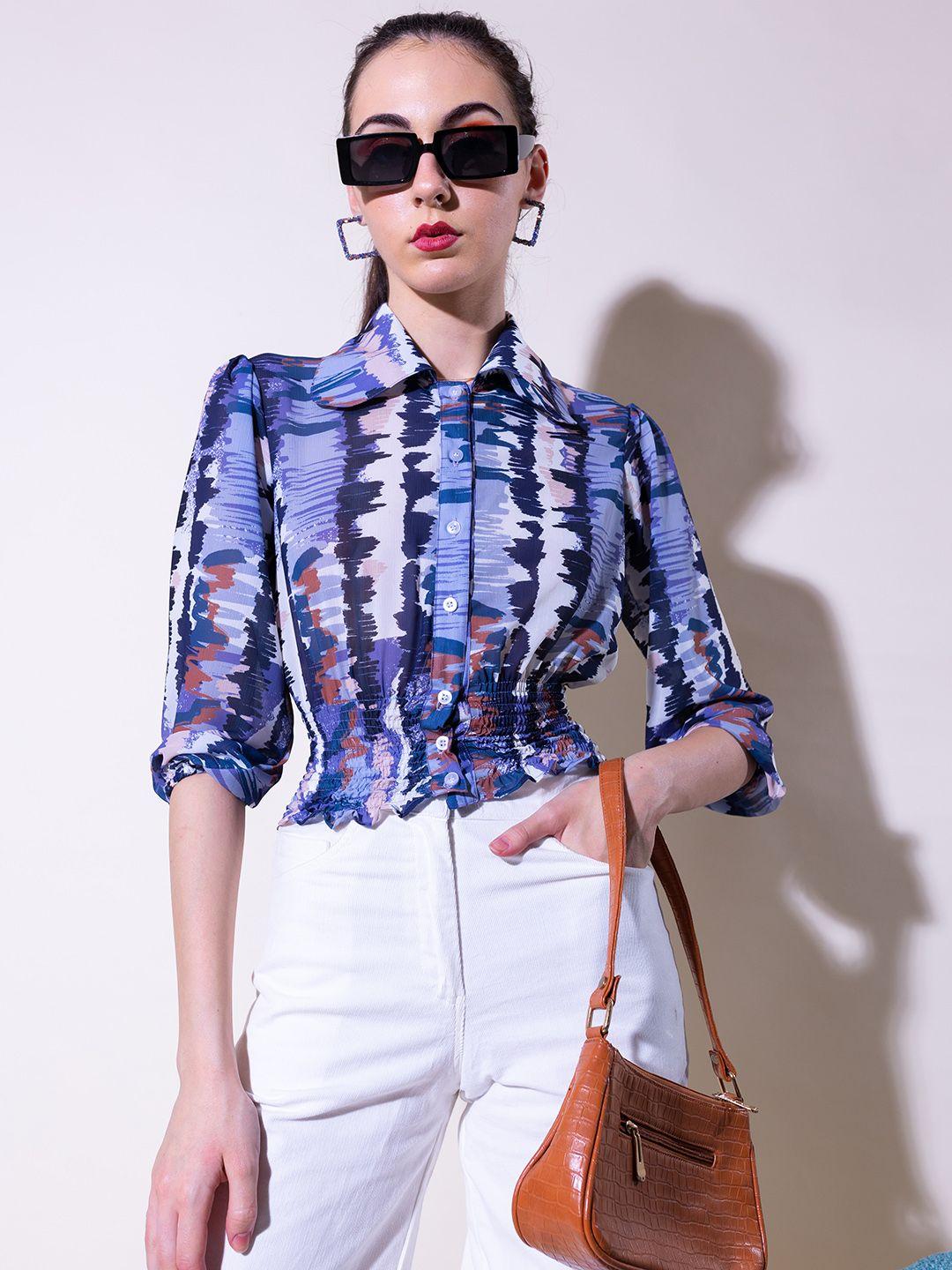 stylecast x hersheinbox relaxed abstract printed smocked detail casual shirt