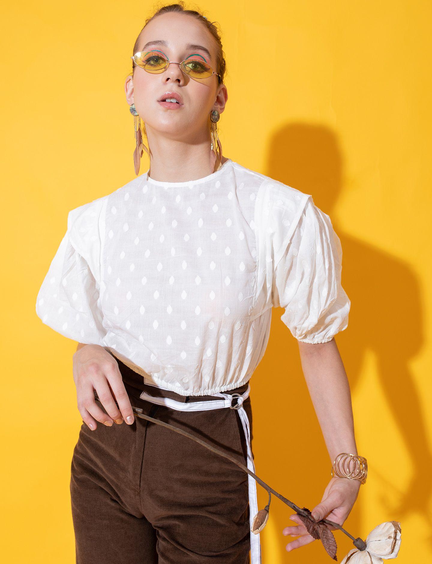 stylecast x hersheinbox self design puff sleeves pure cotton crop top