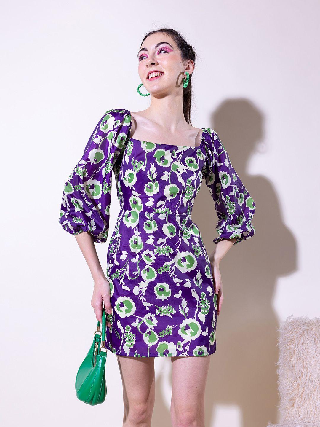 stylecast x hersheinbox square neck floral print puff sleeves sheath mini dress